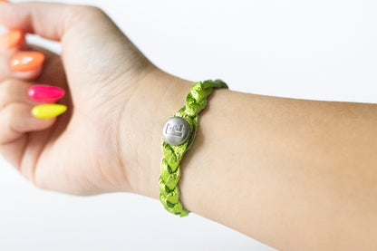 Braided Leather Bracelet / Soft Lime