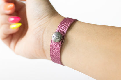 Leather Bracelet / Skinny Slim Cuff / French Rose Shimmer