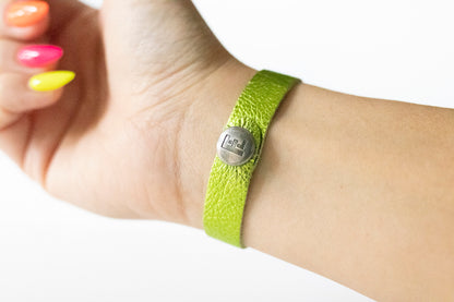 Leather Bracelet / Skinny Slim Cuff / Soft Lime