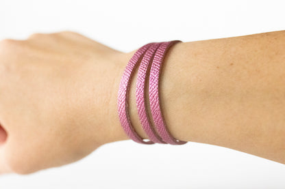 Leather Bracelet / Ultra Skinny Sliced Cuff / French Rose Shimmer