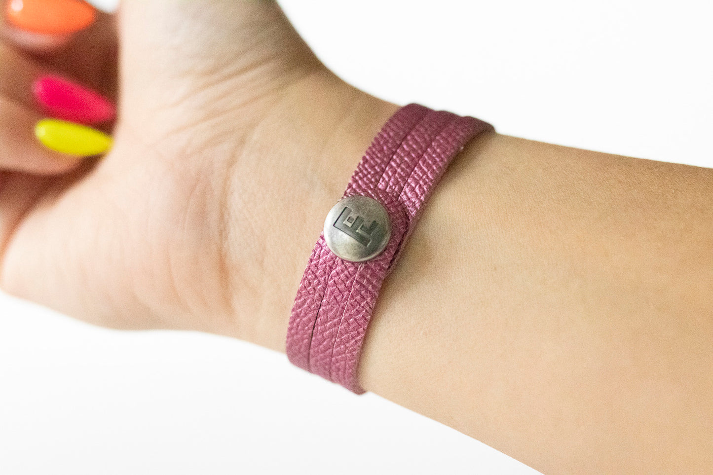 Leather Bracelet / Ultra Skinny Sliced Cuff / French Rose Shimmer