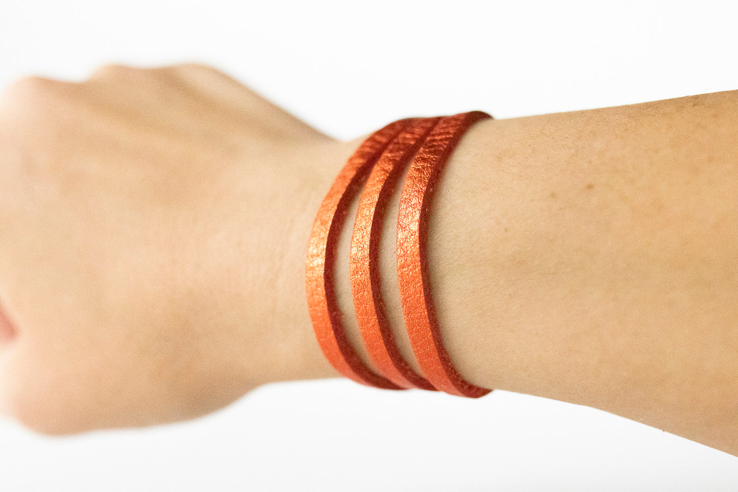 Leather Bracelet / Ultra Skinny Sliced Cuff / Soft Mango