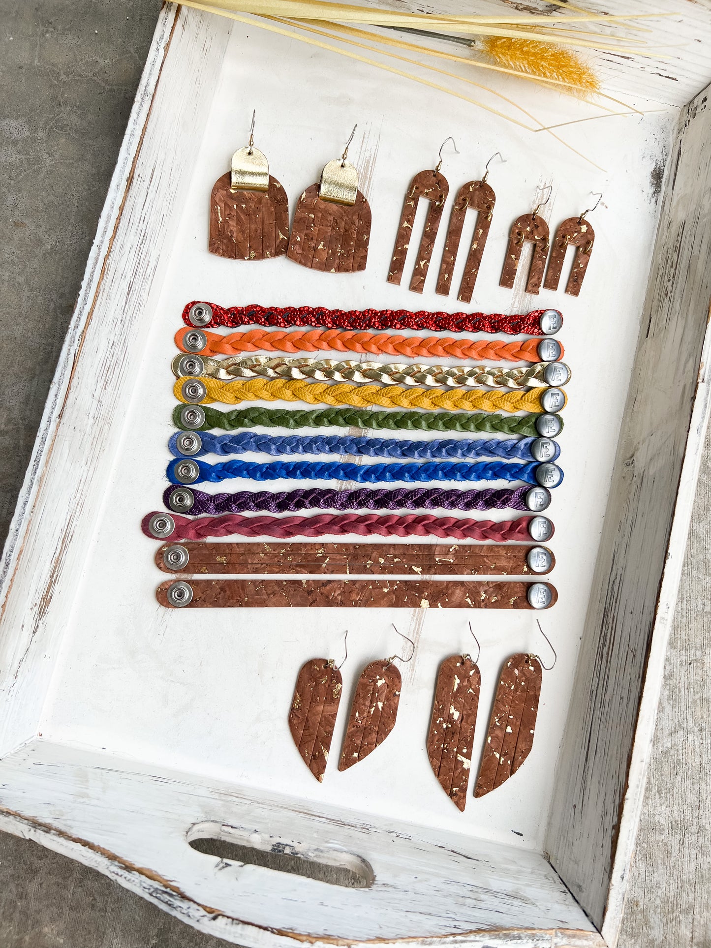 Leather Earrings / Mini Sunrays / Gingerbread Cork