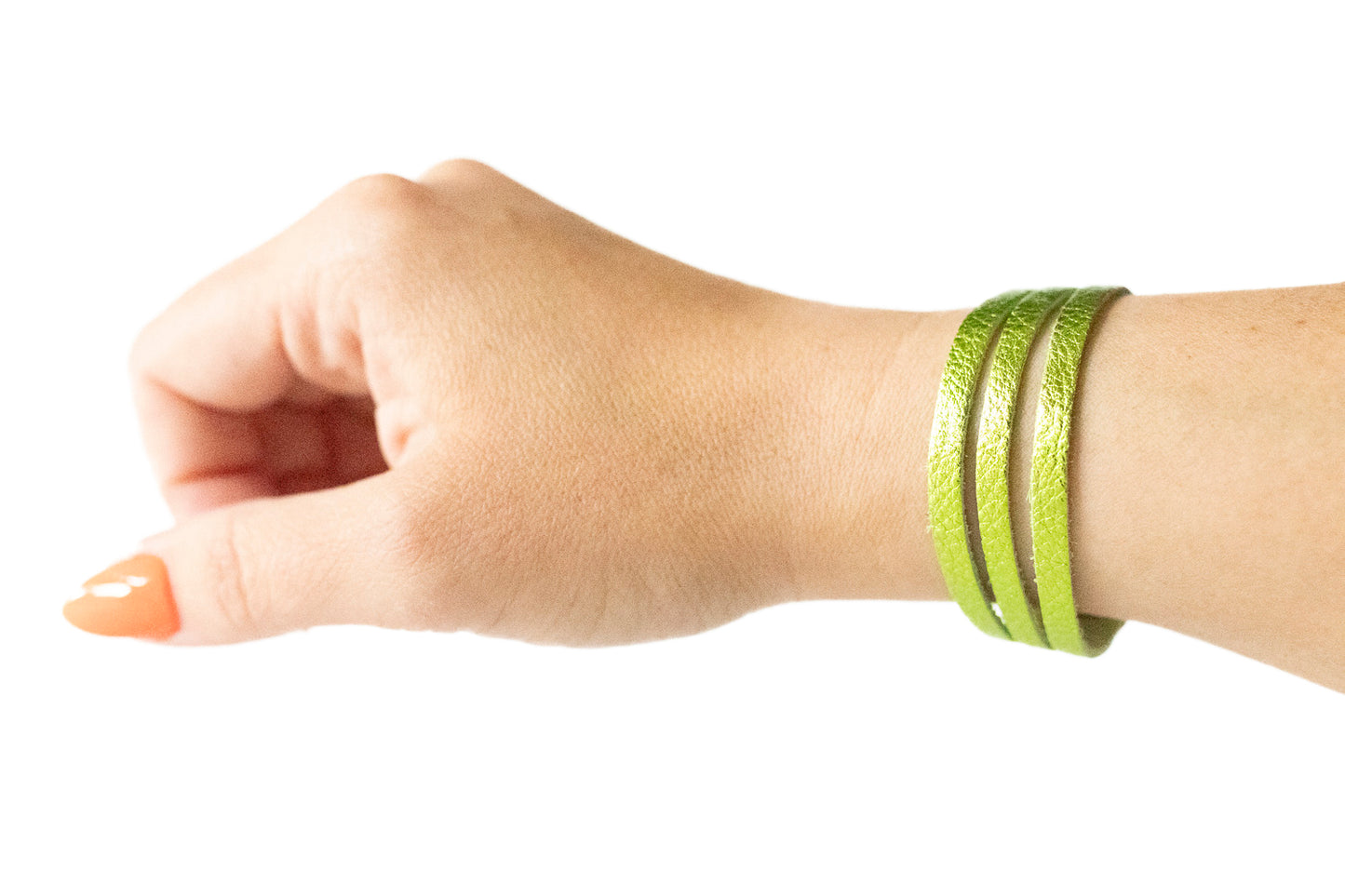 Leather Bracelet / Ultra Skinny Sliced Cuff / Soft Lime