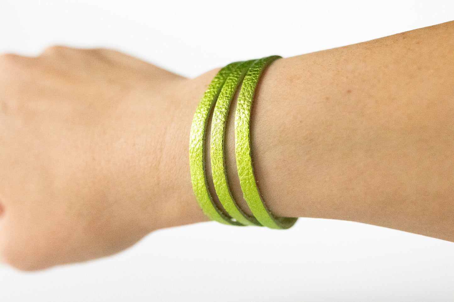 Leather Bracelet / Ultra Skinny Sliced Cuff / Soft Lime