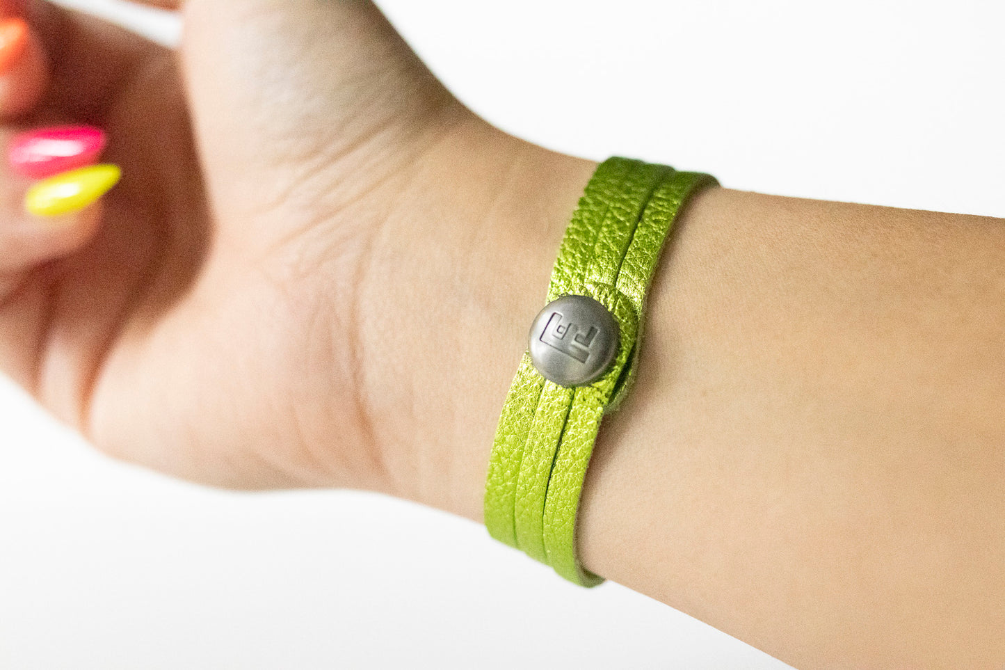 Leather Bracelet / Ultra Skinny Sliced Cuff / Soft Lime