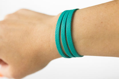 Leather Bracelet / Ultra Skinny Sliced Cuff / Tropical Waters