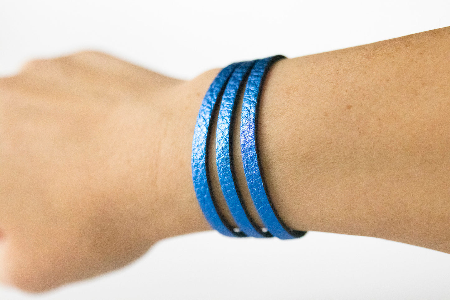 Leather Bracelet / Ultra Skinny Sliced Cuff / Soft Royal