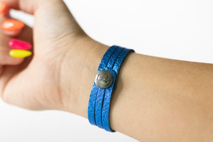 Leather Bracelet / Ultra Skinny Sliced Cuff / Soft Royal