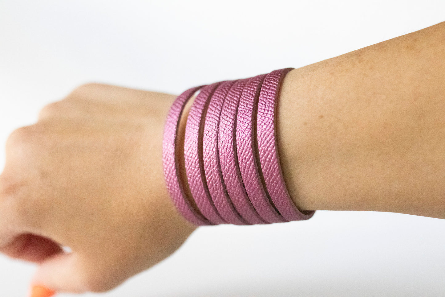 Leather Bracelet / Original Sliced Cuff / French Rose Shimmer