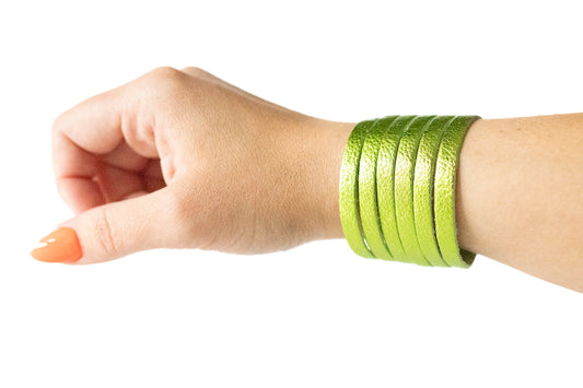 Leather Bracelet / Original Sliced Cuff / Soft Lime