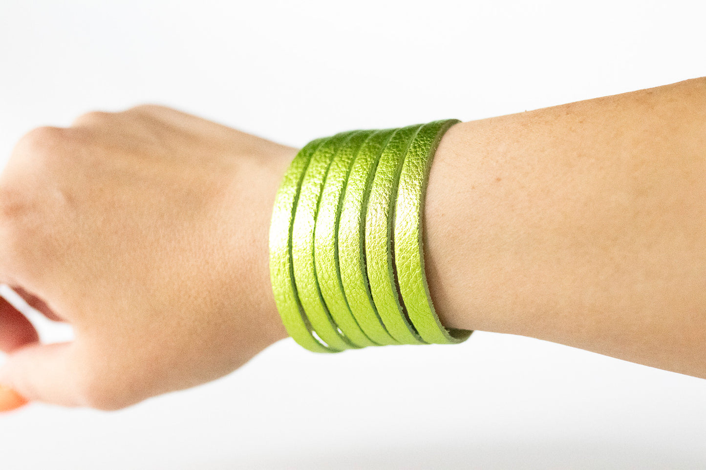 Leather Bracelet / Original Sliced Cuff / Soft Lime