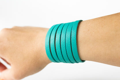 Leather Bracelet / Original Sliced Cuff / Tropical Waters