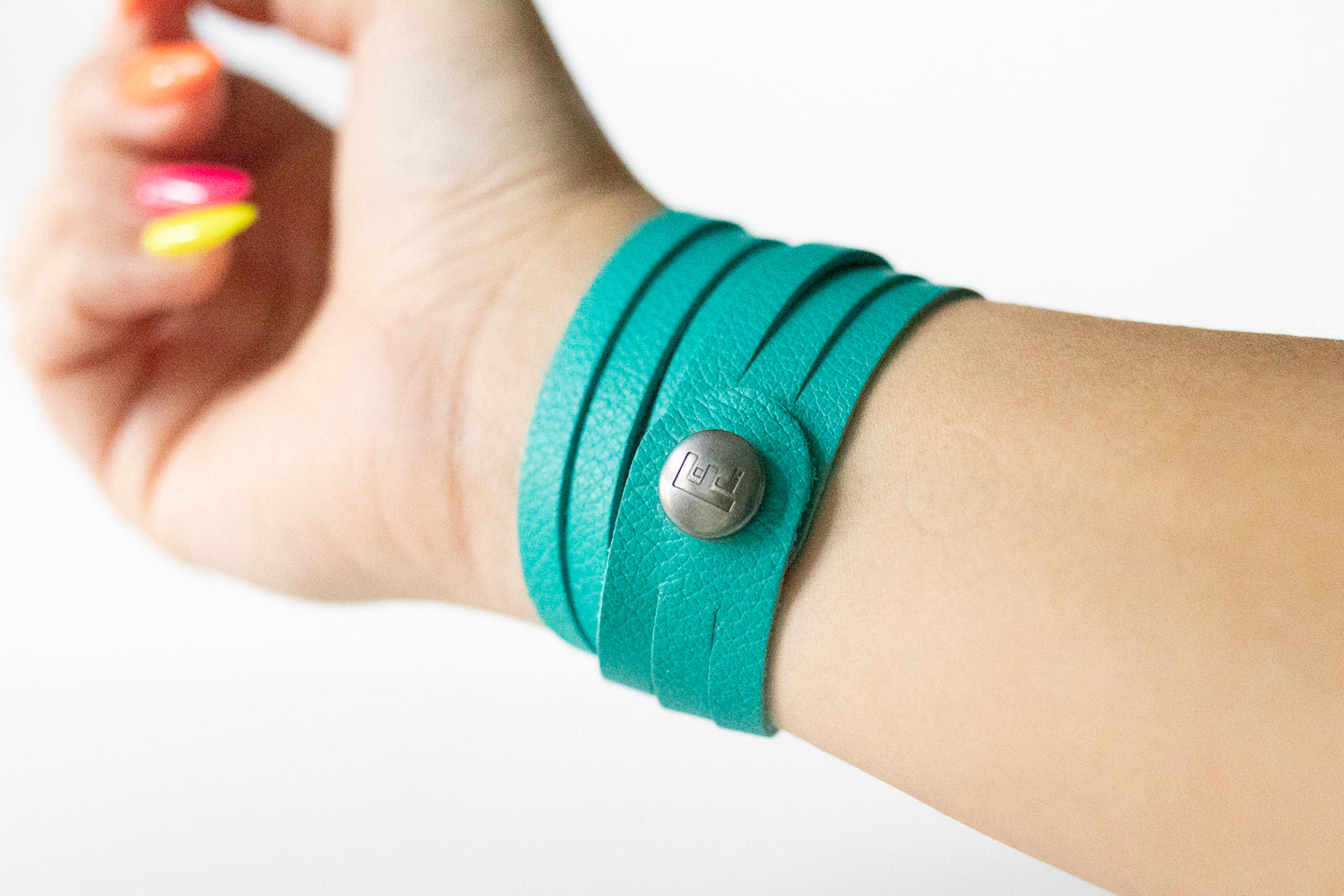 Leather Bracelet / Skinny Sliced Wrap Cuff / Tropical Waters