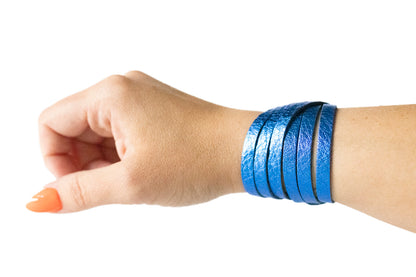 Leather Bracelet / Skinny Sliced Wrap Cuff / Soft Royal