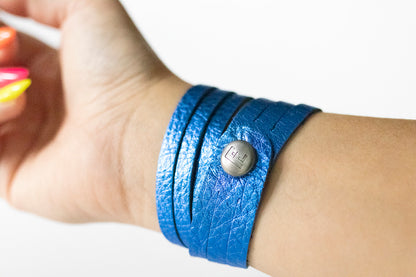 Leather Bracelet / Skinny Sliced Wrap Cuff / Soft Royal