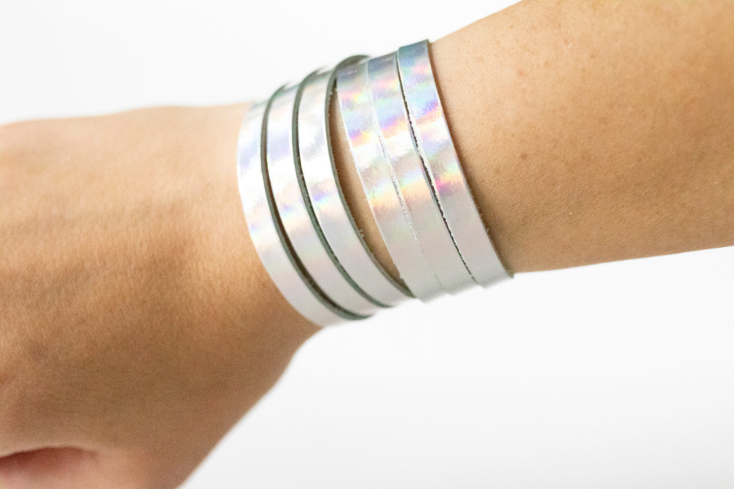 Leather Bracelet / Skinny Sliced Wrap Cuff / Rainbowy