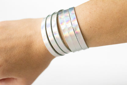 Leather Bracelet / Skinny Sliced Wrap Cuff / Rainbowy