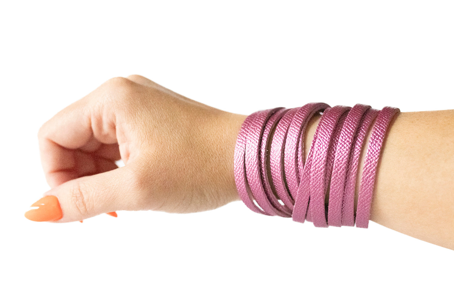 Leather Bracelet / Original Sliced Wrap Cuff / French Rose Shimmer