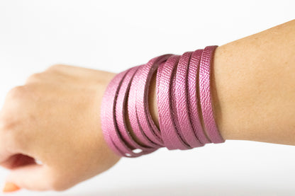 Leather Bracelet / Original Sliced Wrap Cuff / French Rose Shimmer