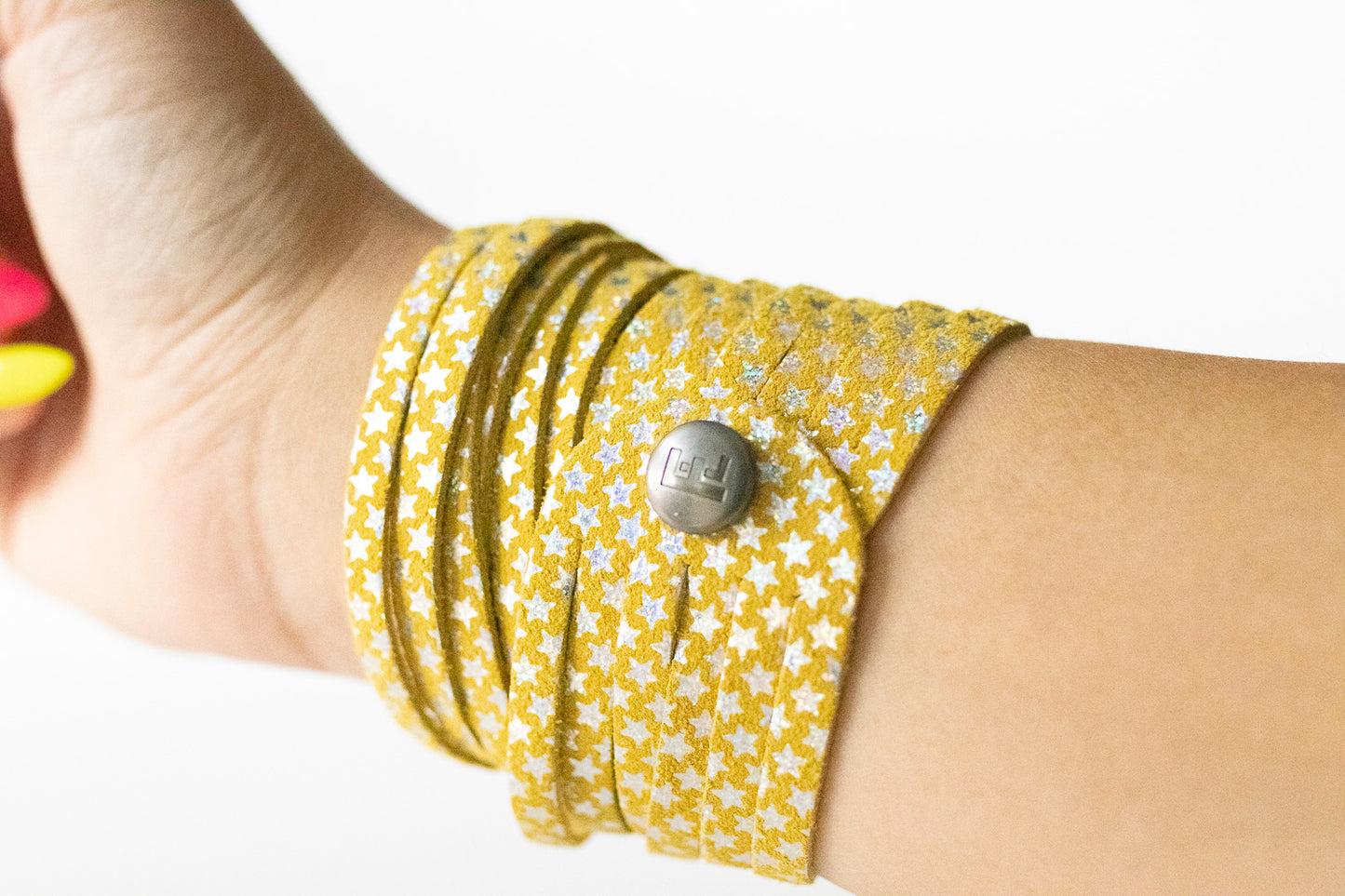 Leather Bracelet / Original Sliced Wrap Cuff / Summer Stars