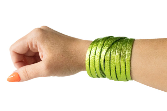 Leather Bracelet / Original Sliced Wrap Cuff / Soft Lime