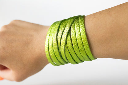 Leather Bracelet / Original Sliced Wrap Cuff / Soft Lime