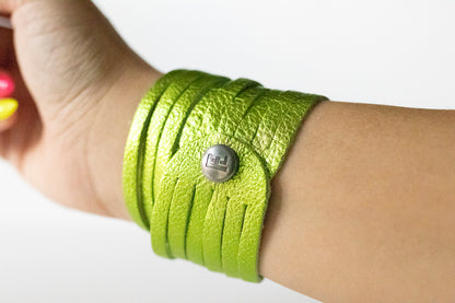 Leather Bracelet / Original Sliced Wrap Cuff / Soft Lime