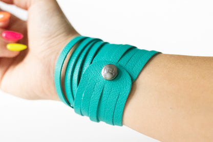 Leather Bracelet / Original Sliced Wrap Cuff / Tropical Waters