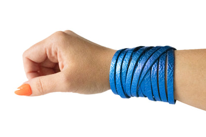 Leather Bracelet / Original Sliced Wrap Cuff / Soft Royal