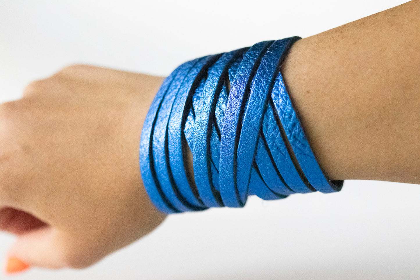 Leather Bracelet / Original Sliced Wrap Cuff / Soft Royal