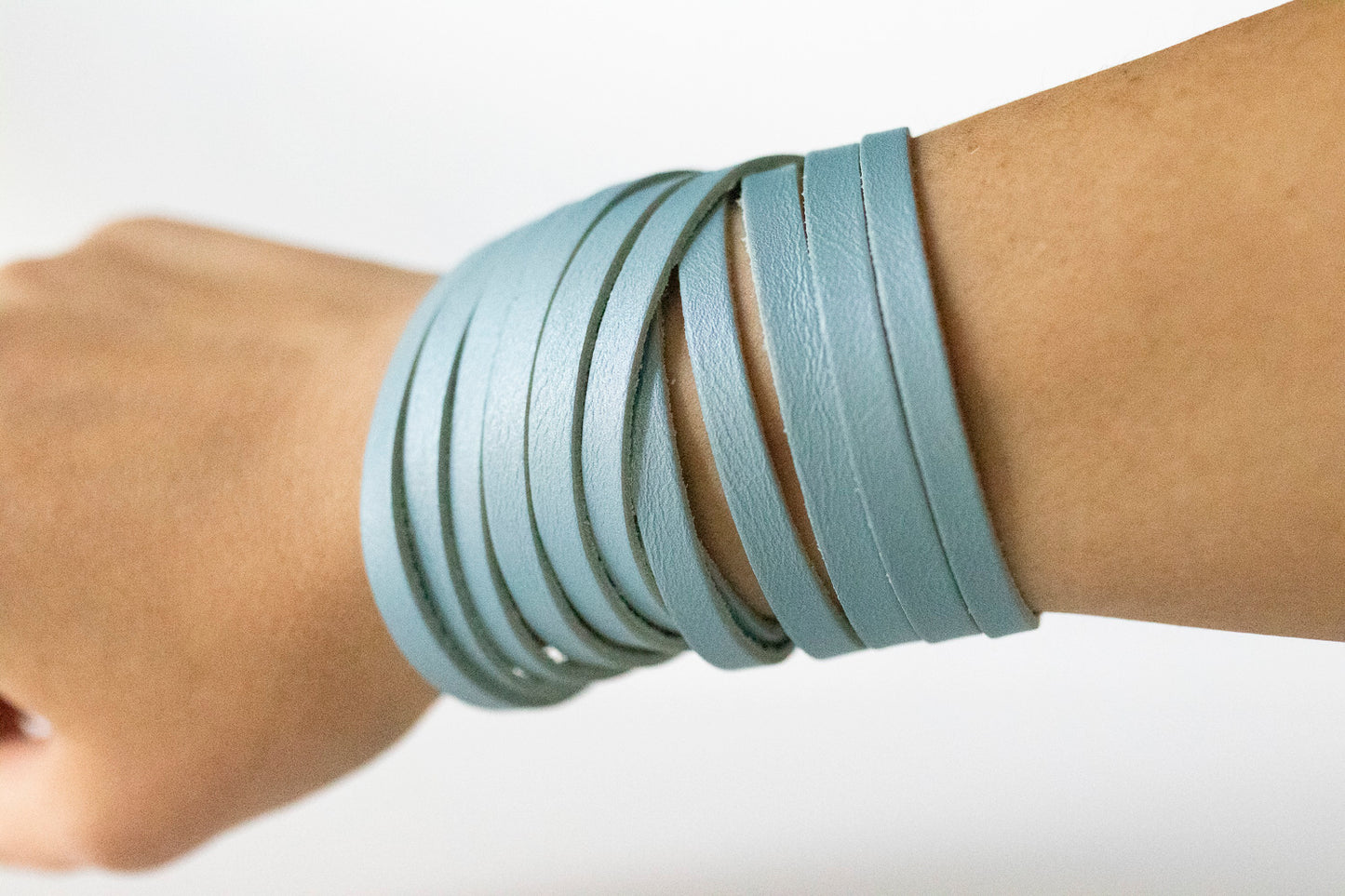 Leather Bracelet / Original Sliced Wrap Cuff / Frozen Berry