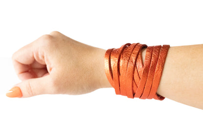 Leather Bracelet / Original Sliced Wrap Cuff / Soft Mango