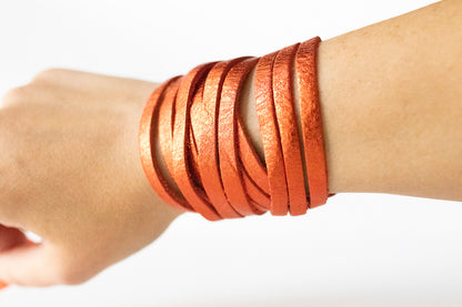 Leather Bracelet / Original Sliced Wrap Cuff / Soft Mango