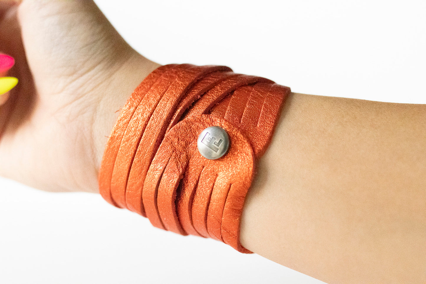 Leather Bracelet / Original Sliced Wrap Cuff / Soft Mango