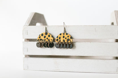 Leather Earrings / Isabella / Golden Cheetah Cork