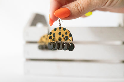 Leather Earrings / Isabella / Golden Cheetah Cork