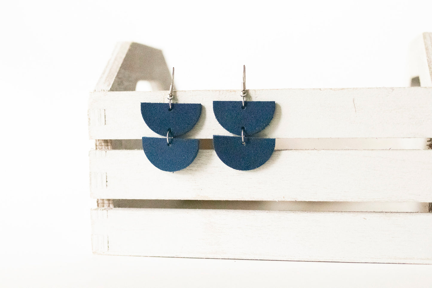 Leather Earrings / Demi Luna / Navy Nubuck