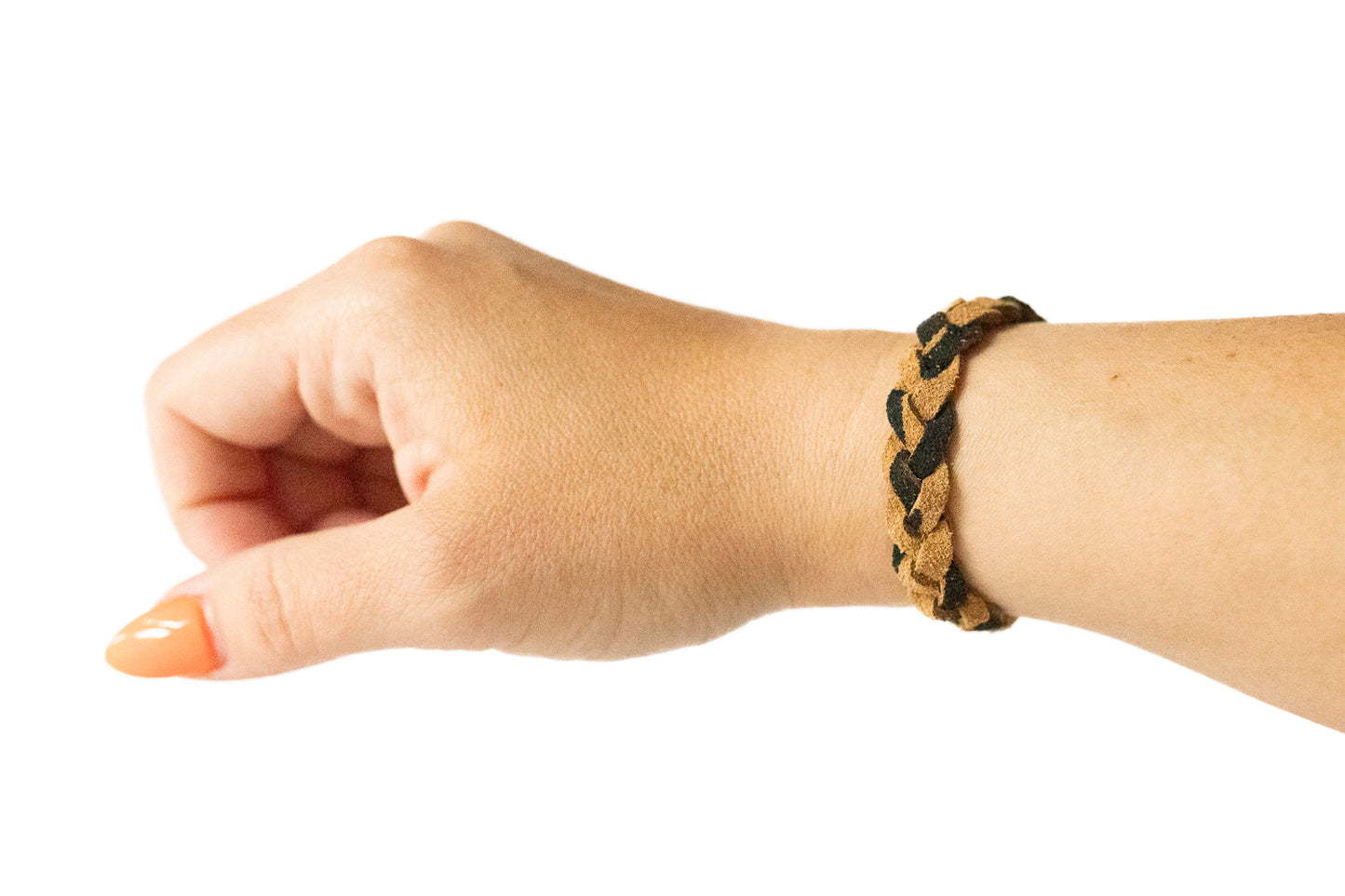 Braided Leather Bracelet / Tan Leopard Suede