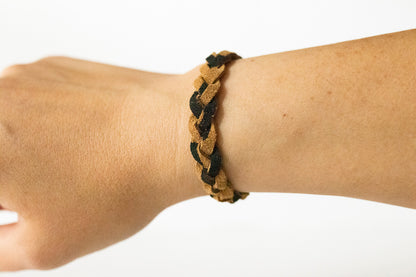 Braided Leather Bracelet / Tan Leopard Suede