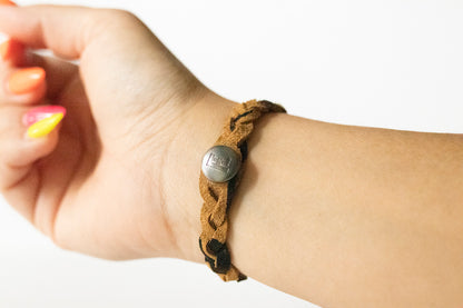 Braided Leather Bracelet / Tan Leopard Suede