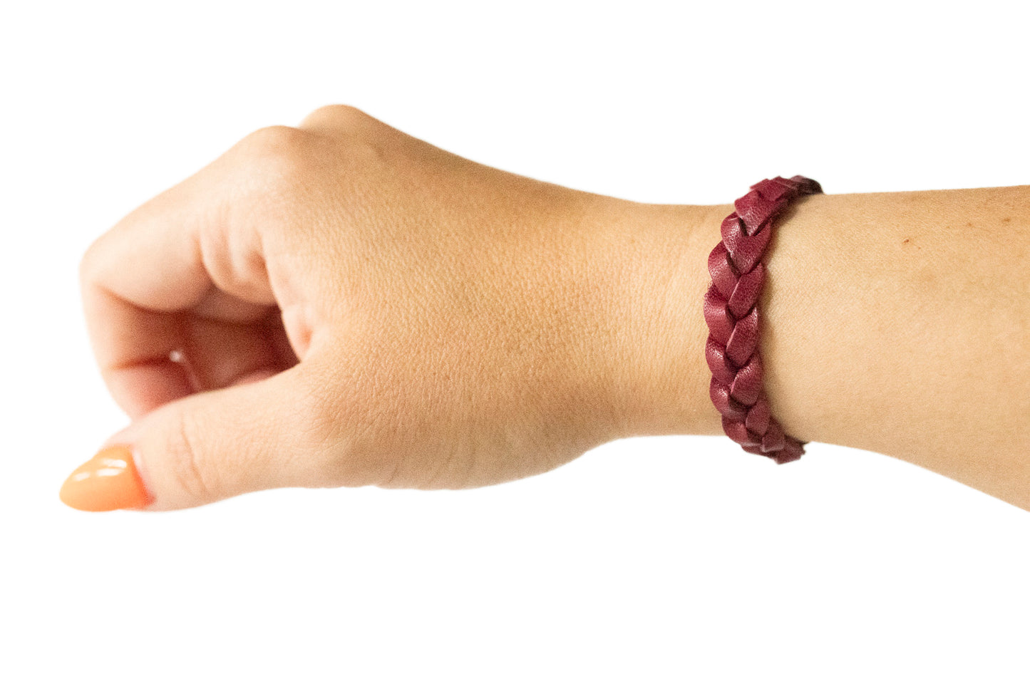 Braided Leather Bracelet / Cranberry