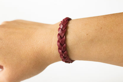 Braided Leather Bracelet / Cranberry