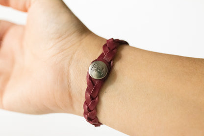 Braided Leather Bracelet / Cranberry