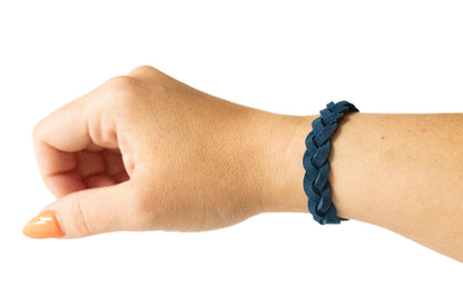 Braided Leather Bracelet / Navy Nubuck