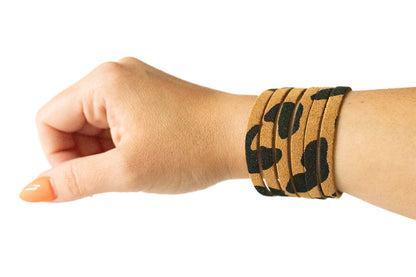 Leather Bracelet / Original Sliced Cuff / Tan Leopard Suede