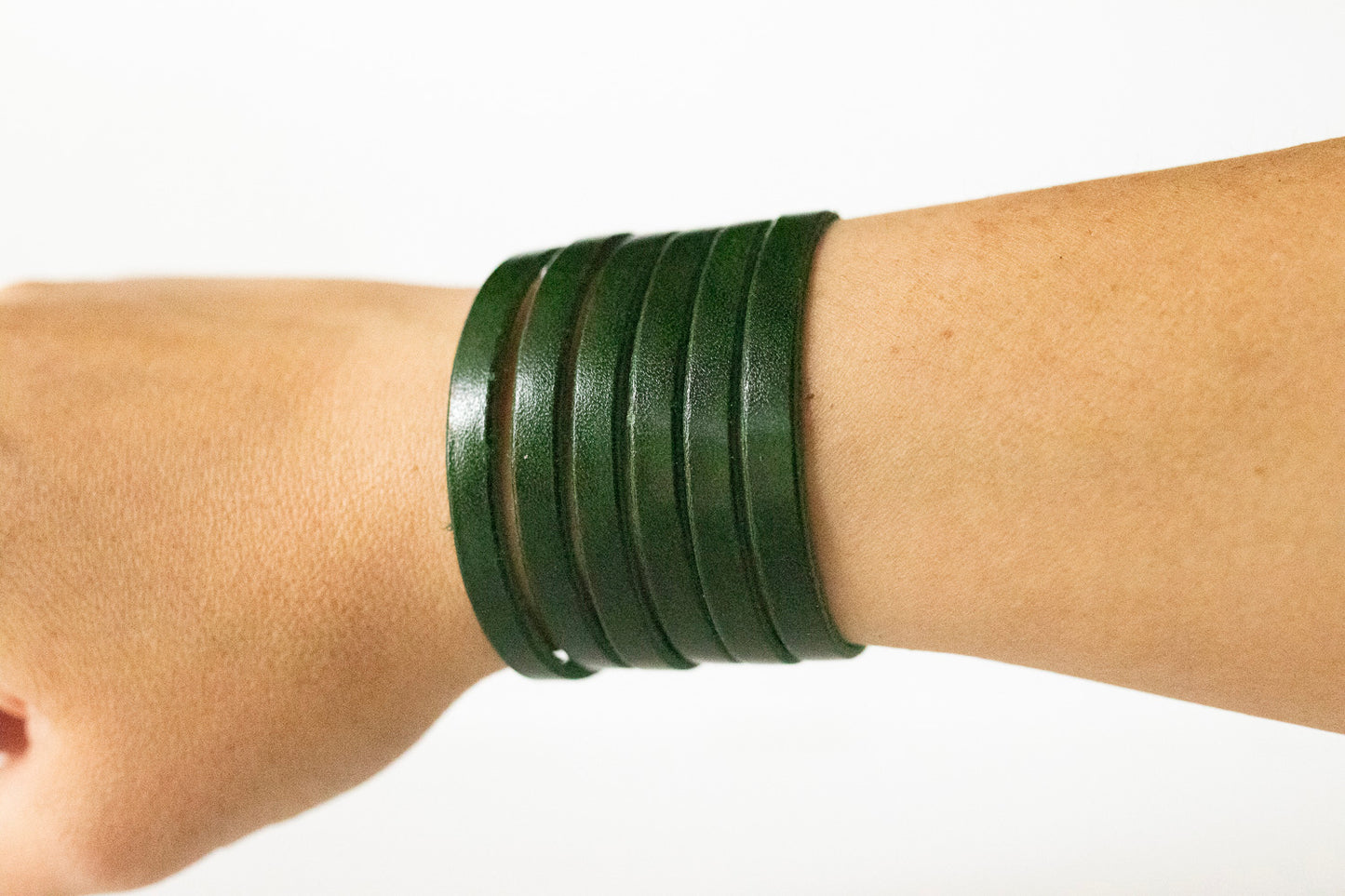 Leather Bracelet / Original Sliced Cuff / Pine Tree