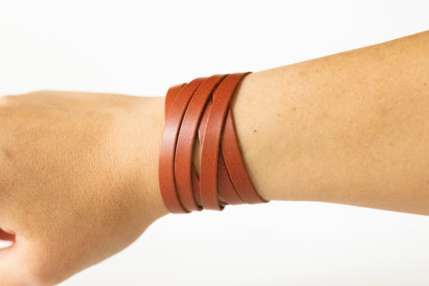 Leather Bracelet / Skinny Sliced Wrap Cuff / Autumn Fire