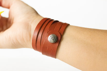 Leather Bracelet / Skinny Sliced Wrap Cuff / Autumn Fire