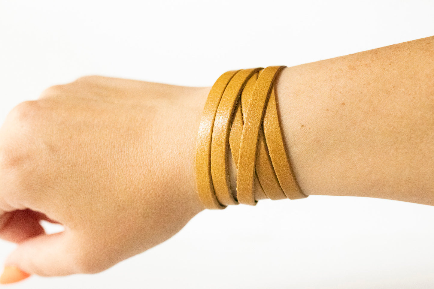 Leather Bracelet / Skinny Sliced Wrap Cuff / Honey